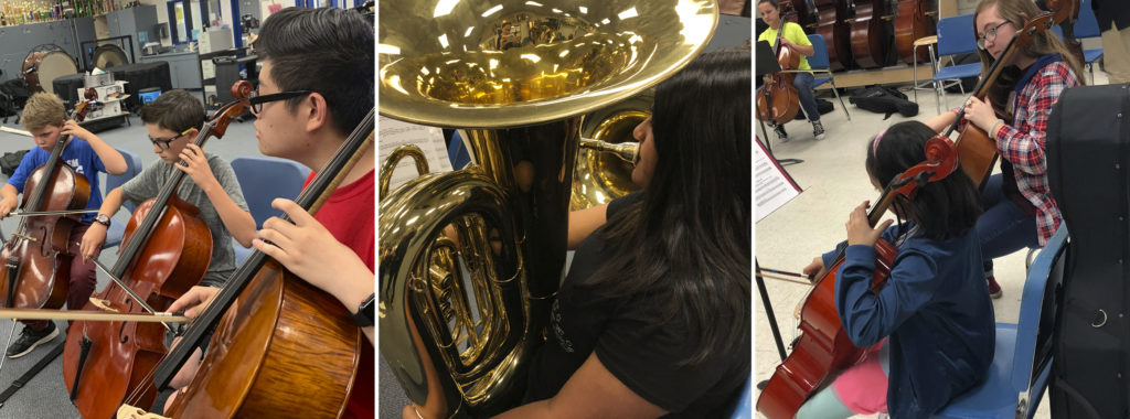 Photo of band and string students and instructors